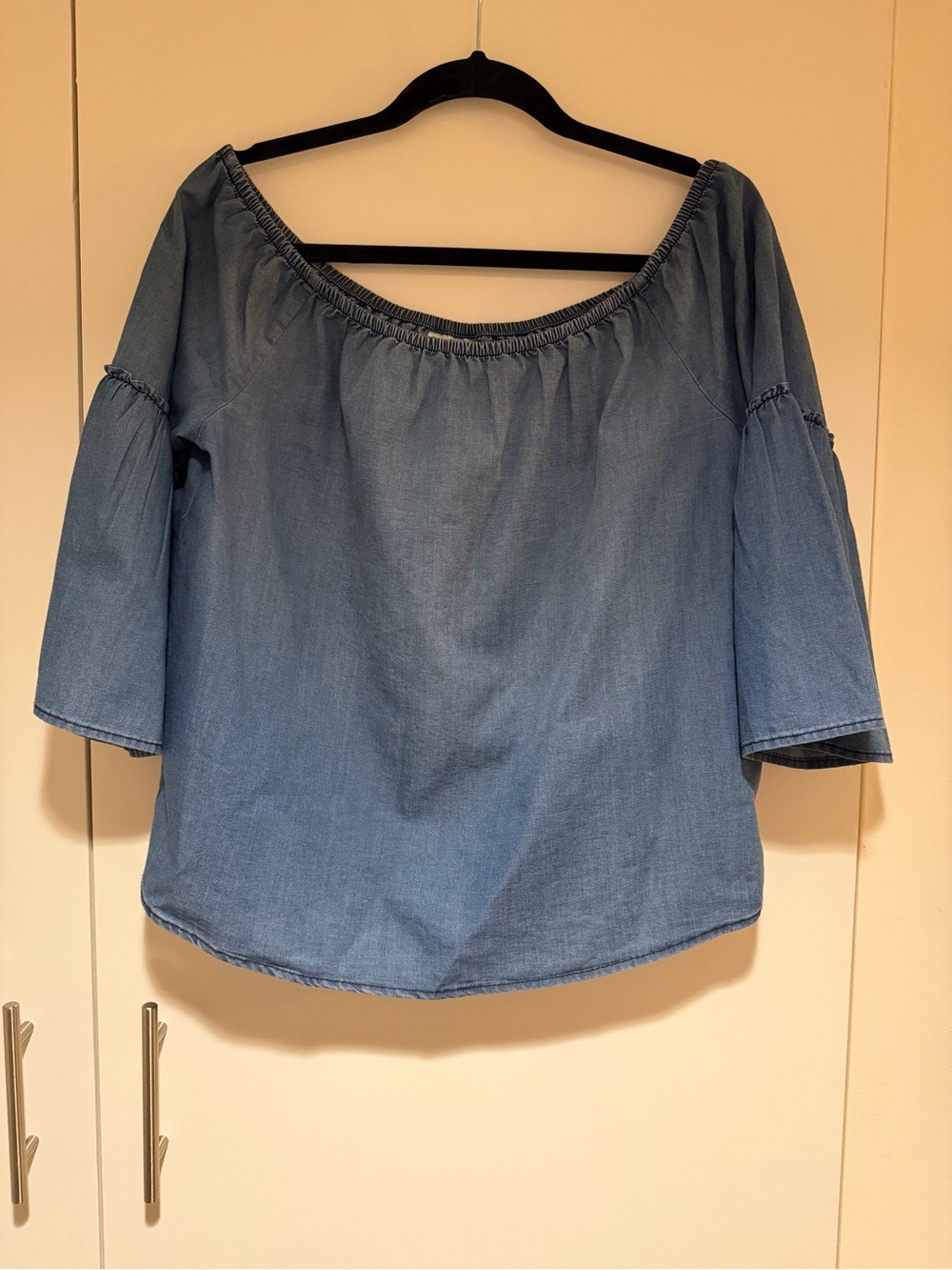Women's Light Blue Off-Shoulder Chambray denim Blouse
